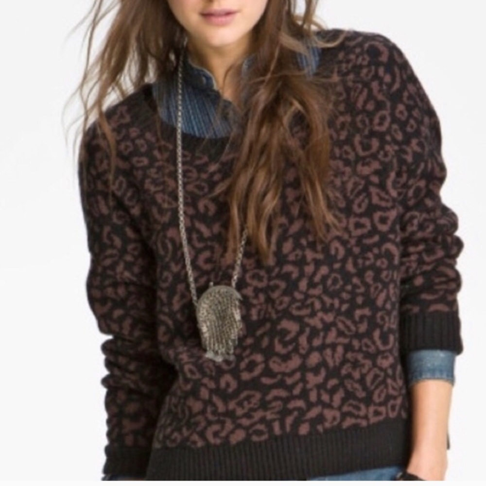 Free People Leopard Boxy Sweater
